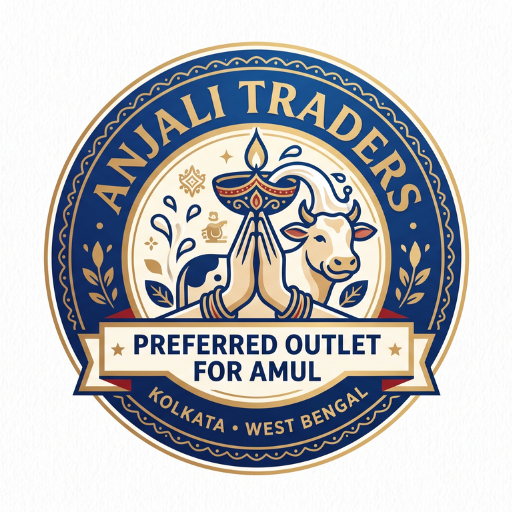 Anjali Traders logo - Official Amul Preferred Outlet in Kolkata featuring traditional design elements.